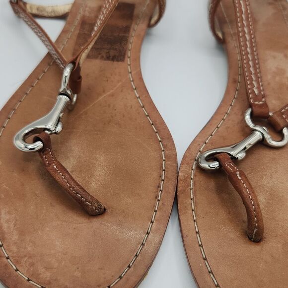 Coach Rue Dog Leash Flat Sandals Women’s 10 Brown Leather Silver Hardware Thong - Picture 8 of 8